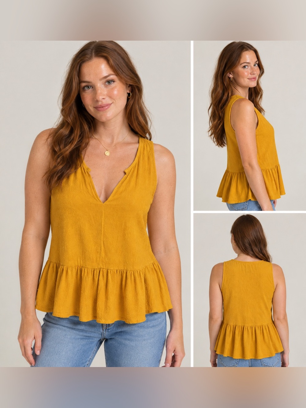 Madewell • Women’s Mustard Ruffle Hem V-Neck Tank Top